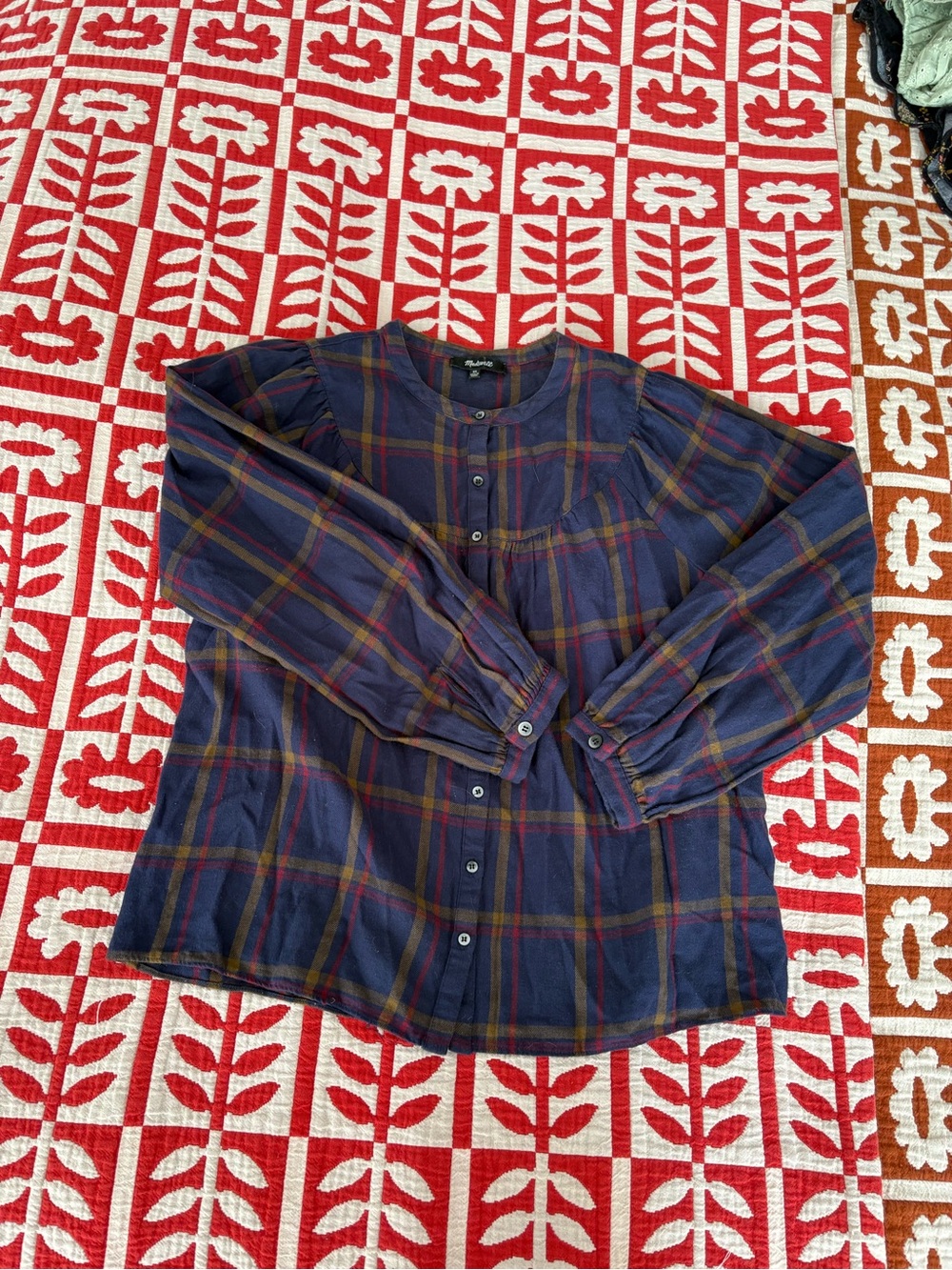 Madewell plaid flannel peasant blouse